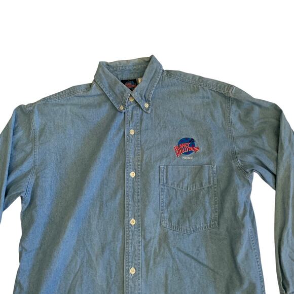 Planet Hollywood Prague Men's Size L Button Down Denim Jean VTG 1991 Shirt - Picture 12 of 16